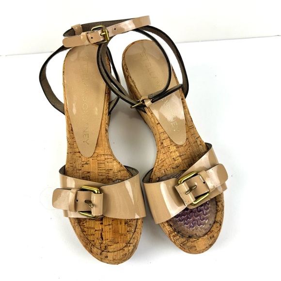 Stella Mccartney Patent Leather Ankle Strapped Cork Wedge Sandals Women’s Sz 6 - Picture 3 of 7